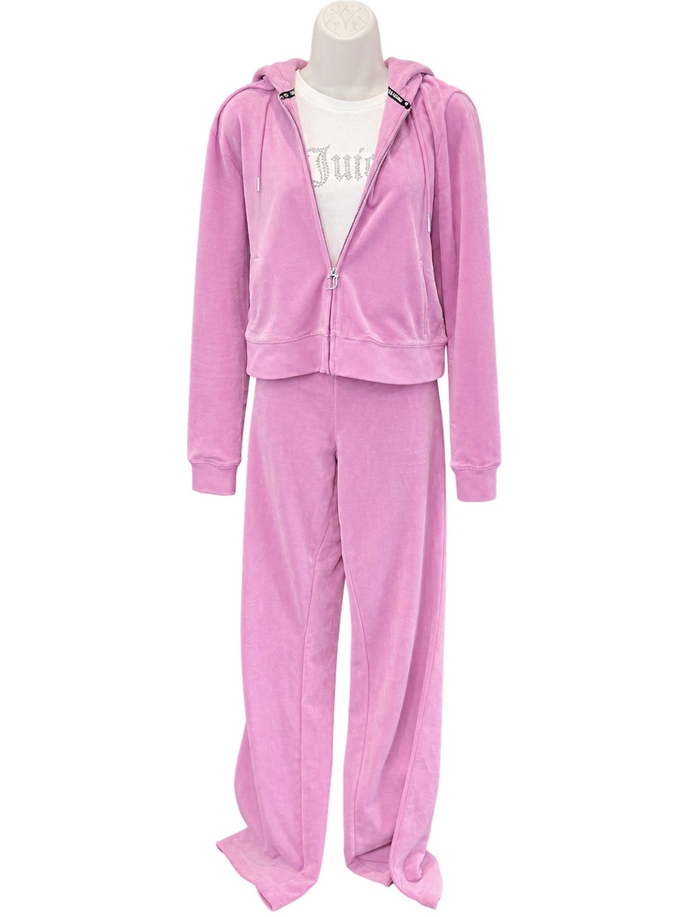 Juicy Couture Pink Velour 3-Piece Tracksuit Set Rhinestone Logo